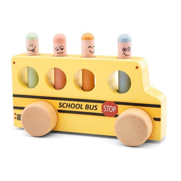 Дървен детски автобус с подскачащи ученици, образователна игра, марка New Classic Toys  

10
