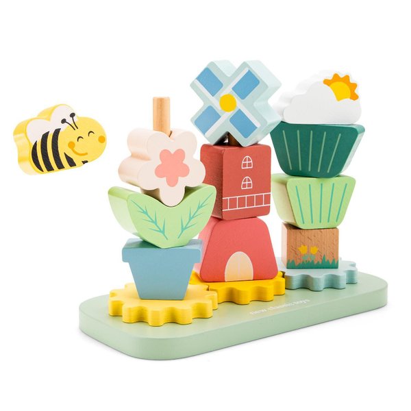 Дървена играчка за нанизване, цветна градина, играчки за развитие, марка New Classic Toys  

9