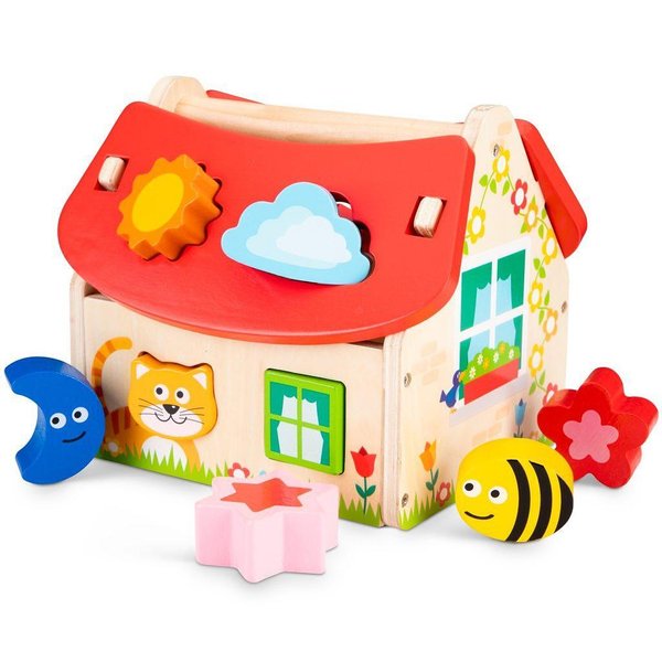 Дървена къщичка за сортиране и игра от New Classic Toys, образователна игра за деца  

7