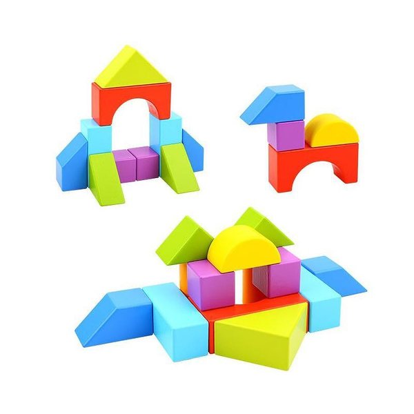 Детска дървена играчка с цветни геометрични блокчета от Tooky Toy, подходяща за развитие и игра  

2