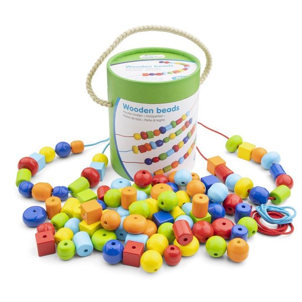 Цветни дървени мъниста за нанизване в различни форми New Classic Toys