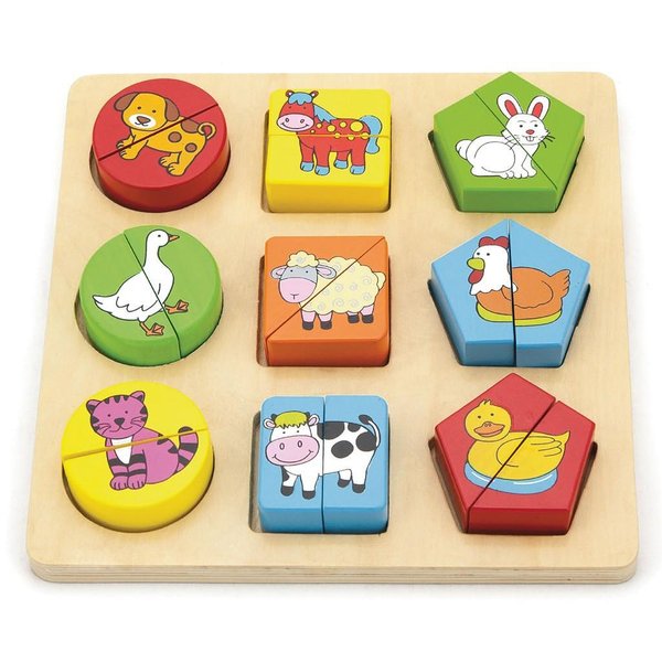 Детски дървен пъзел с фермерски животни и геометрични форми, Viga toys  

8