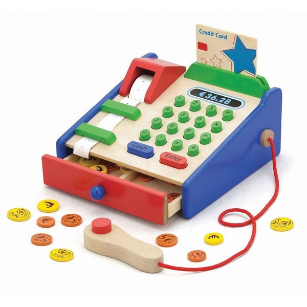 Детски дървен касов апарат от Viga Toys, играчка за ролеви игри, за малки търговци, на цена 26.02 лв  

5