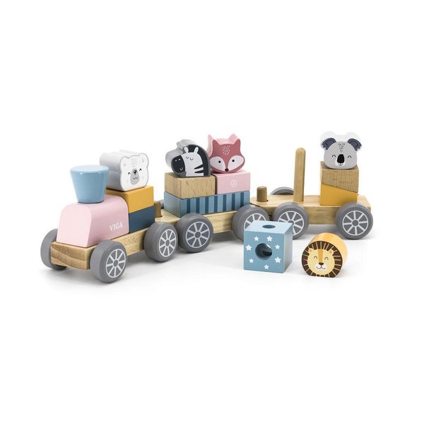 Детско дървено влакче с конструктор, играчка Viga Toys, дървен комплект за деца, влак и части за сглобяване  

20