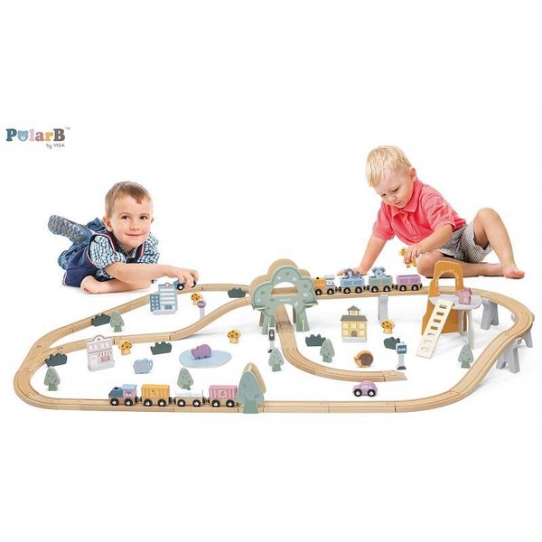 Детски дървен влак с релси, играчка Viga Toys, дървен влак за релси, за деца, конструктор  

17