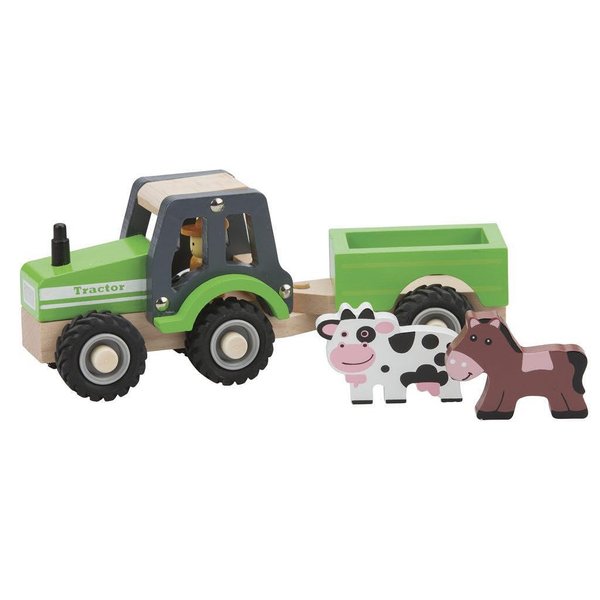 Детски дървен трактор с ремарке и животни, играчка New Classic Toys, дървена фермерска игра, за деца, селска играчка  

8