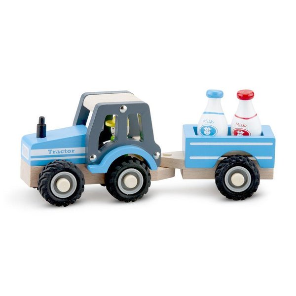 Детски дървен трактор с ремарке, играчка New Classic Toys, дървена фермерска играчка, за деца, селска игра  

6