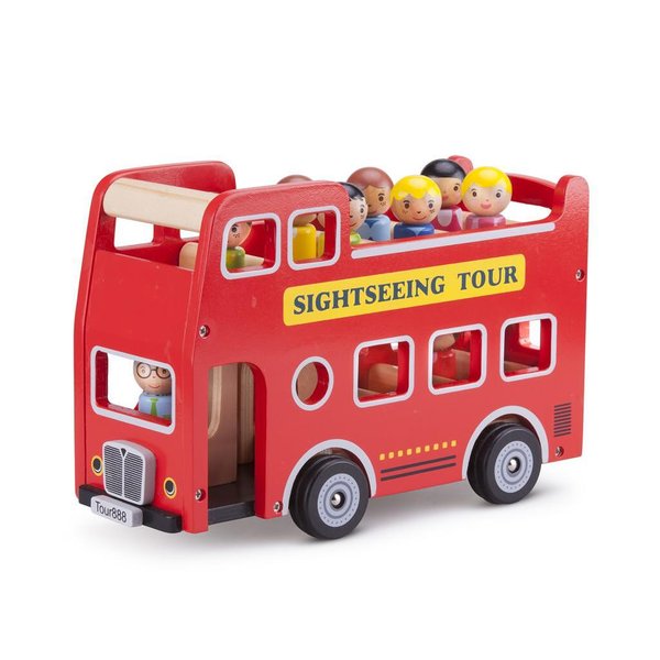 Детски дървен автобус, играчка New Classic Toys, подходящ за деца, дървена играчка за пътуване, забавен автобус за малки  

4