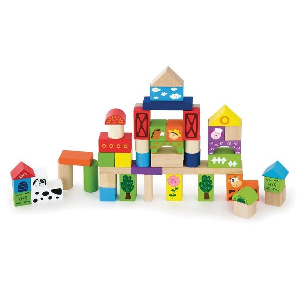 Детски дървен конструктор с фермерски пейзаж, 50 части, Viga toys