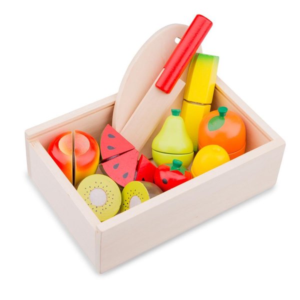 Детска дървена кутия с плодове за рязане, за игра и развитие, марка New Classic Toys  

11