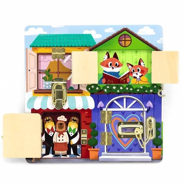 Дървен бизи борд "Къща" от Viga Toys, образователна игра за стена

9