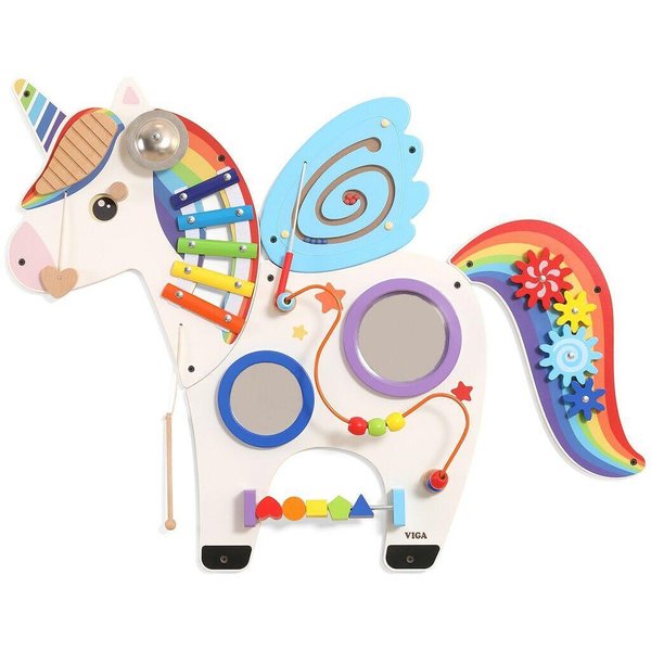 Детски бизи борд с единорог от дърво, образователна игра за стена, Viga Toys

2