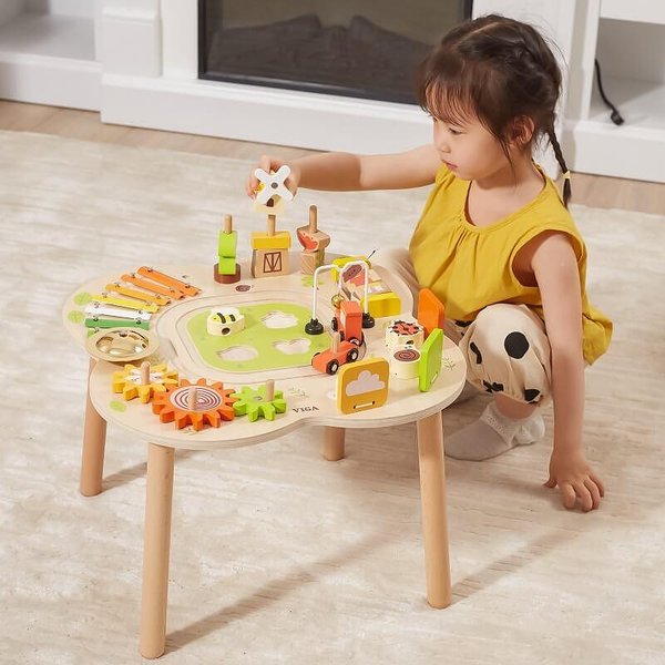 Дървена детска масичка с активности Viga toys, играчка за развитие, цвятна

20.