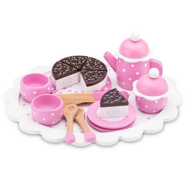 Детски дървен сервиз за чай на марката New Classic Toys, част от детските дървени кухни, за игра и забавление  

2