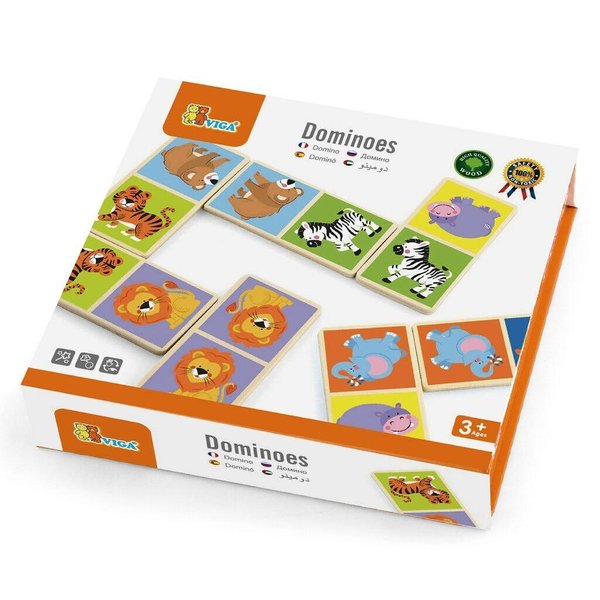 Детско дървено домино с животни от джунглата от Viga Toys, образователна игра

8.