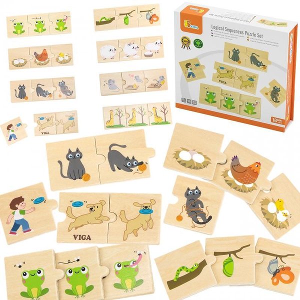 Детски дървен логически пъзел "Какво правят животните" от Viga Toys, подходящ за деца, модел за развиване на логика

2.