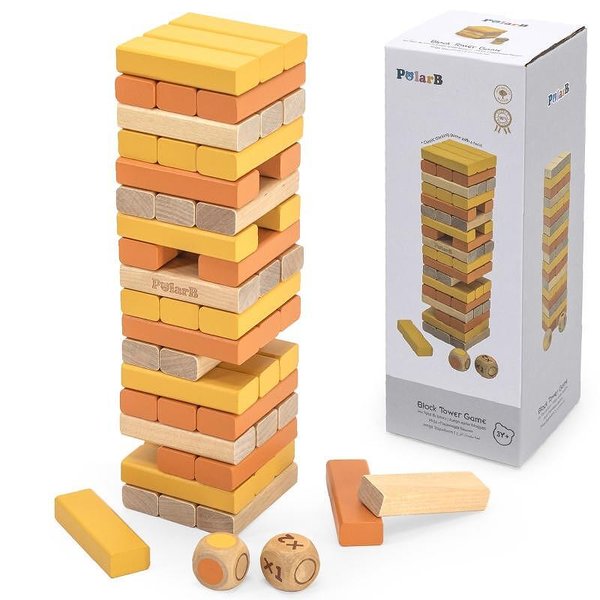 Дървена настолна игра Дженга със зарове Polar B от Viga Toys, за развиване на сръчност и забавление за деца  

14