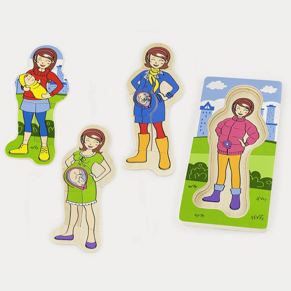 Детски дървен пъзел Мама и Бебе от Viga Toys, за развитие на фината моторика и семейна връзка  

13