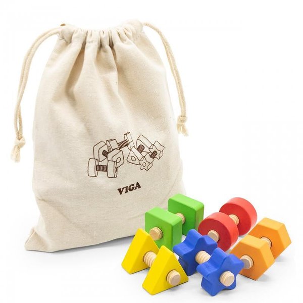 Дървена аркадна игра с болтове и гайки от Viga Toys, за развитие на сръчност и логика при деца  

12