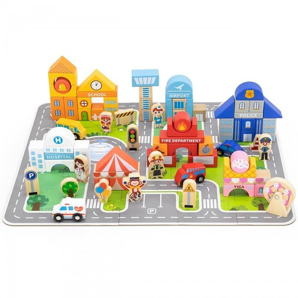 Дървен комплект за строителство с фигури Viga Toys, образователна игра

20