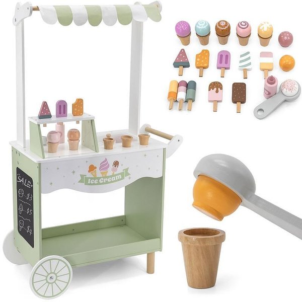 Мобилен дървен щанд за сладолед с колела, Viga Toys, за ролеви игри, за сладолед, за деца на открито  

11.