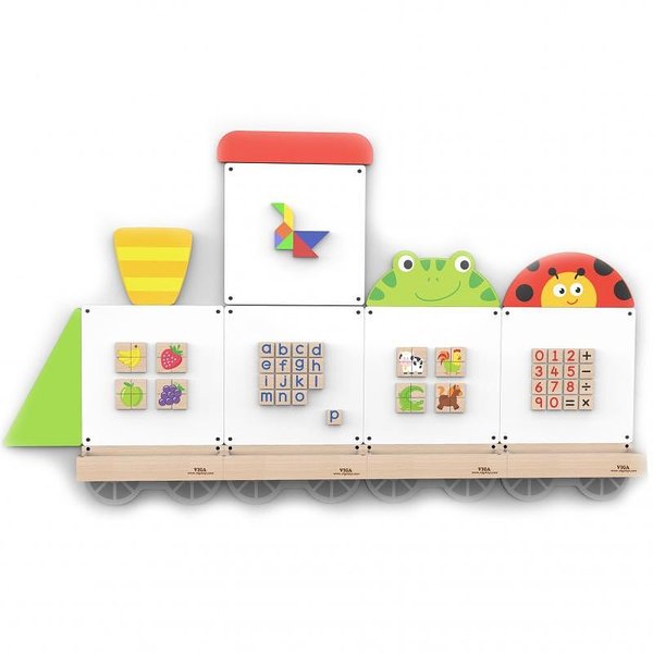 Дървена магнитна дъска за стена с изображение на влак, Viga Toys, образователна игра за деца, за стена, за развитие  

4.