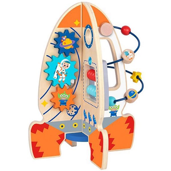 Детска дървена играчка ракета с активности, Tooky Toy, образователна игра за деца, дървена конструкция  

2