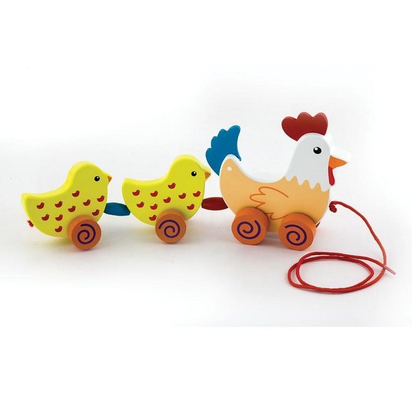 Детска дървена играчка за дърпане кокошка с пиленца от Viga Toys, подходяща за прохождащи деца, снимка на дървена играчка за бебета.  

2.