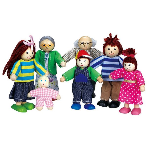 Детски комплект дървени кукли за ролева игра, от Lelin Toys, 7 броя  
  
6