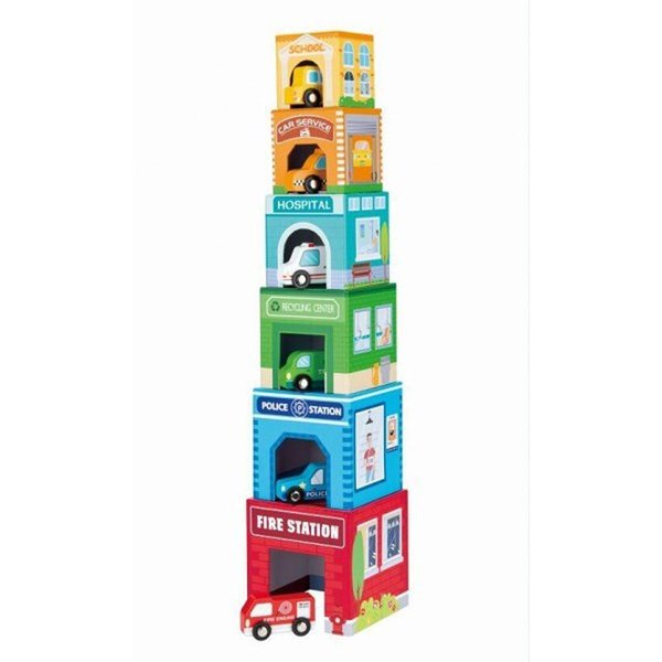 Детски картонени кубчета с картинки и превозни средства от Lelin Toys за развитие и забавление  
  
5